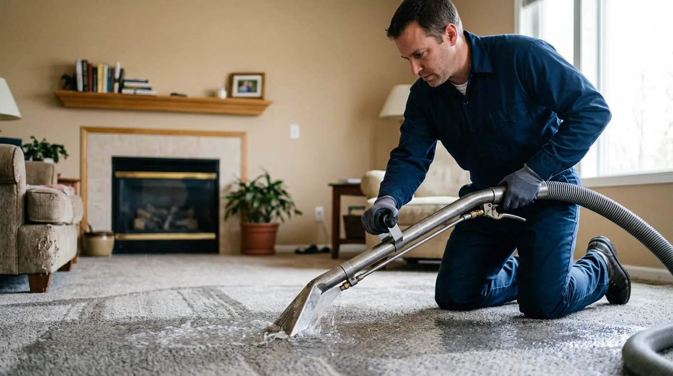 Water damage restoration technician working near Casey, IL